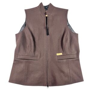 Powder River Outfitters Womens Brown Wool Blend Full Zip Western Vest 1X Outdoor